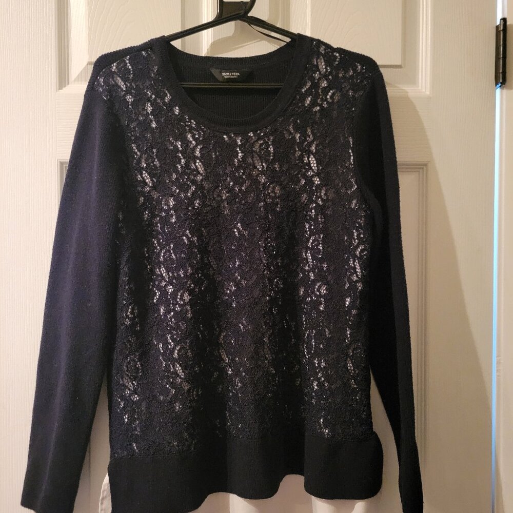 Simply Vera Wang Womens Layered Sweater Shirt Long Sleeve B